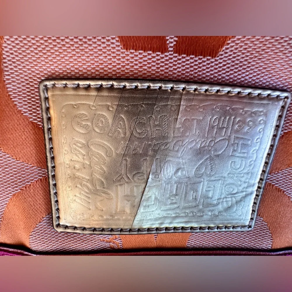 Coach Poppy OP Art Signature Jacquard Leather Orange/pink Tote Shoulder Bag - Picture 13 of 16